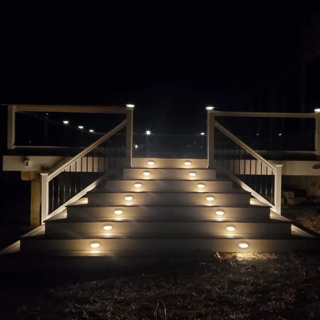 External staircase with installed lights on each step