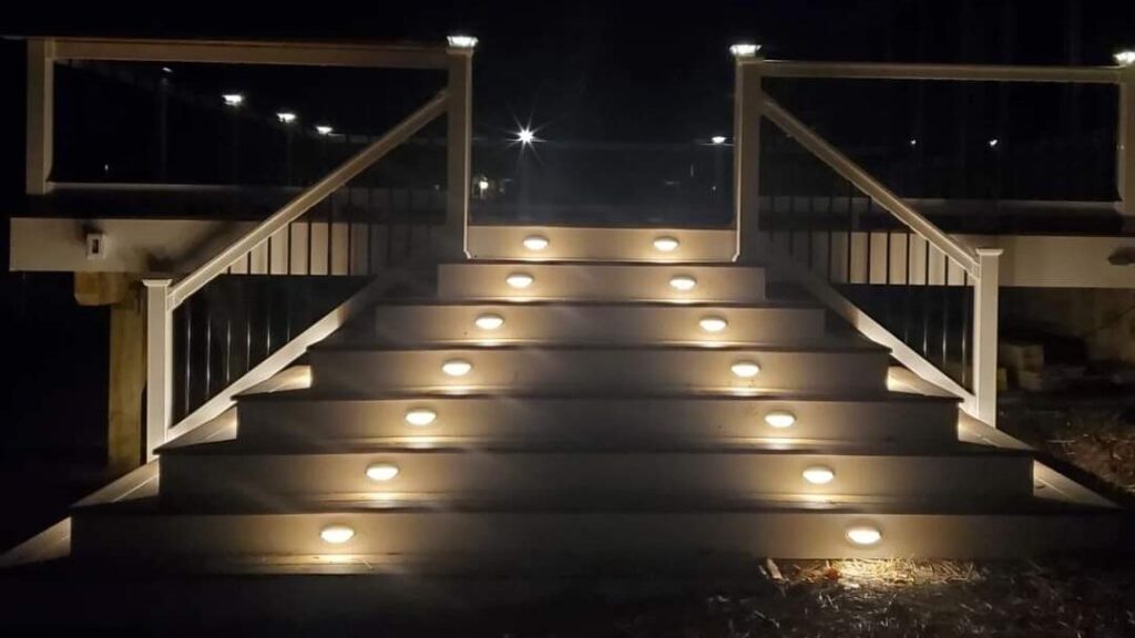 External staircase with installed lights on each step