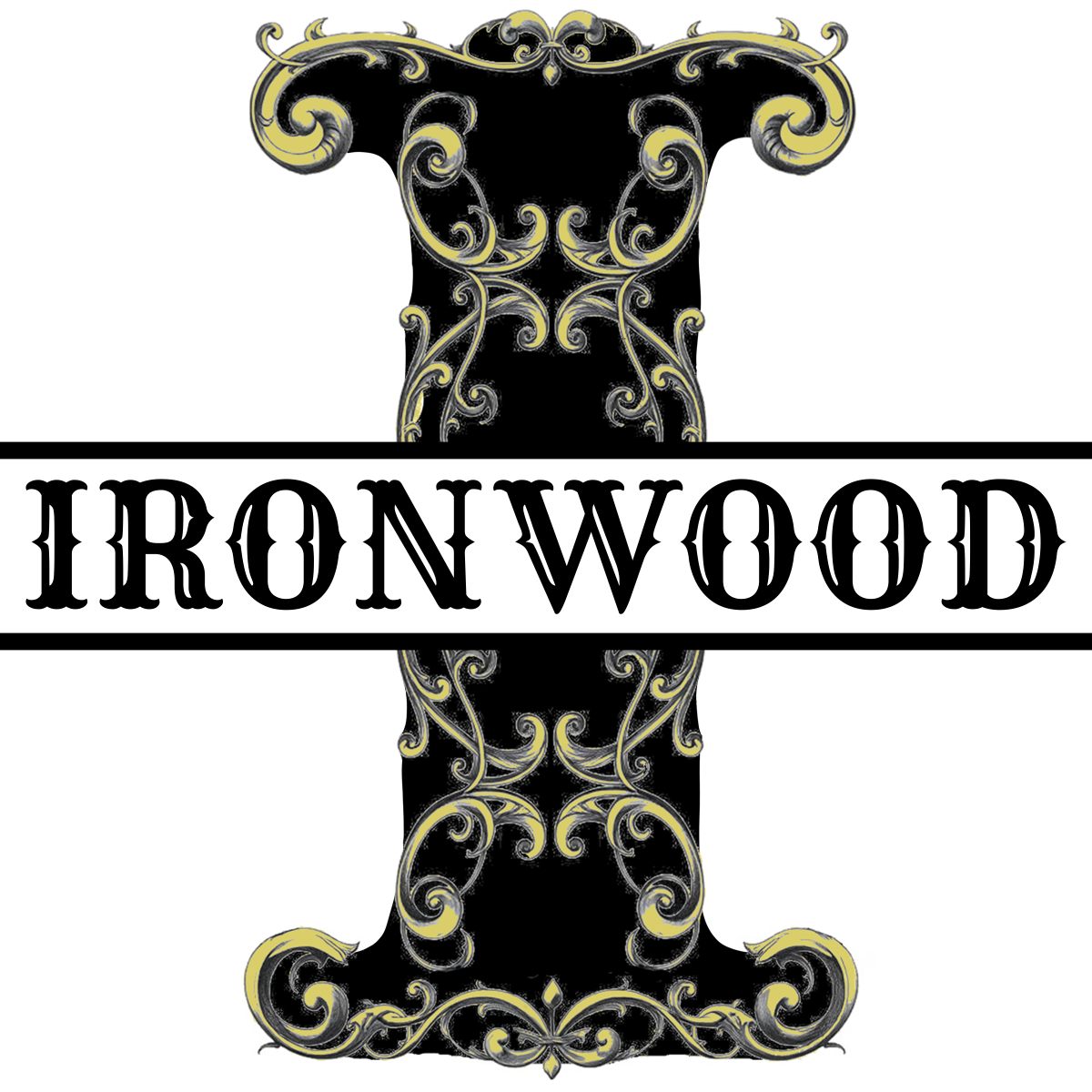 Ironwood Contracting Logo, large I with golden scrollwork