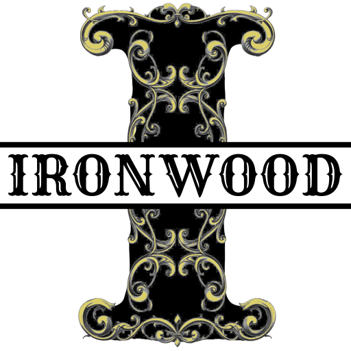 Ironwood Contracting Logo, large I with golden scrollwork